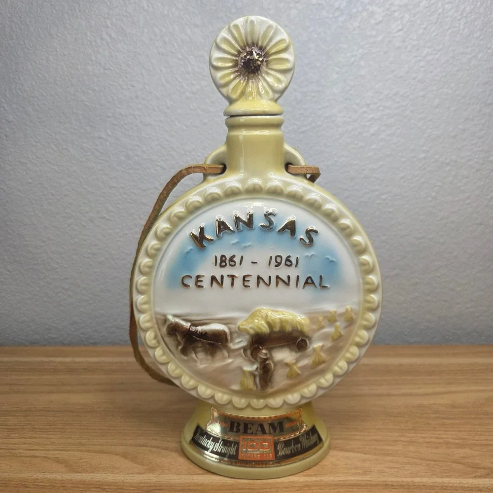 Vintage 1961 Jim Beam Kansas Centennial 1861-1961 Souvenir Whiskey Decanter 12